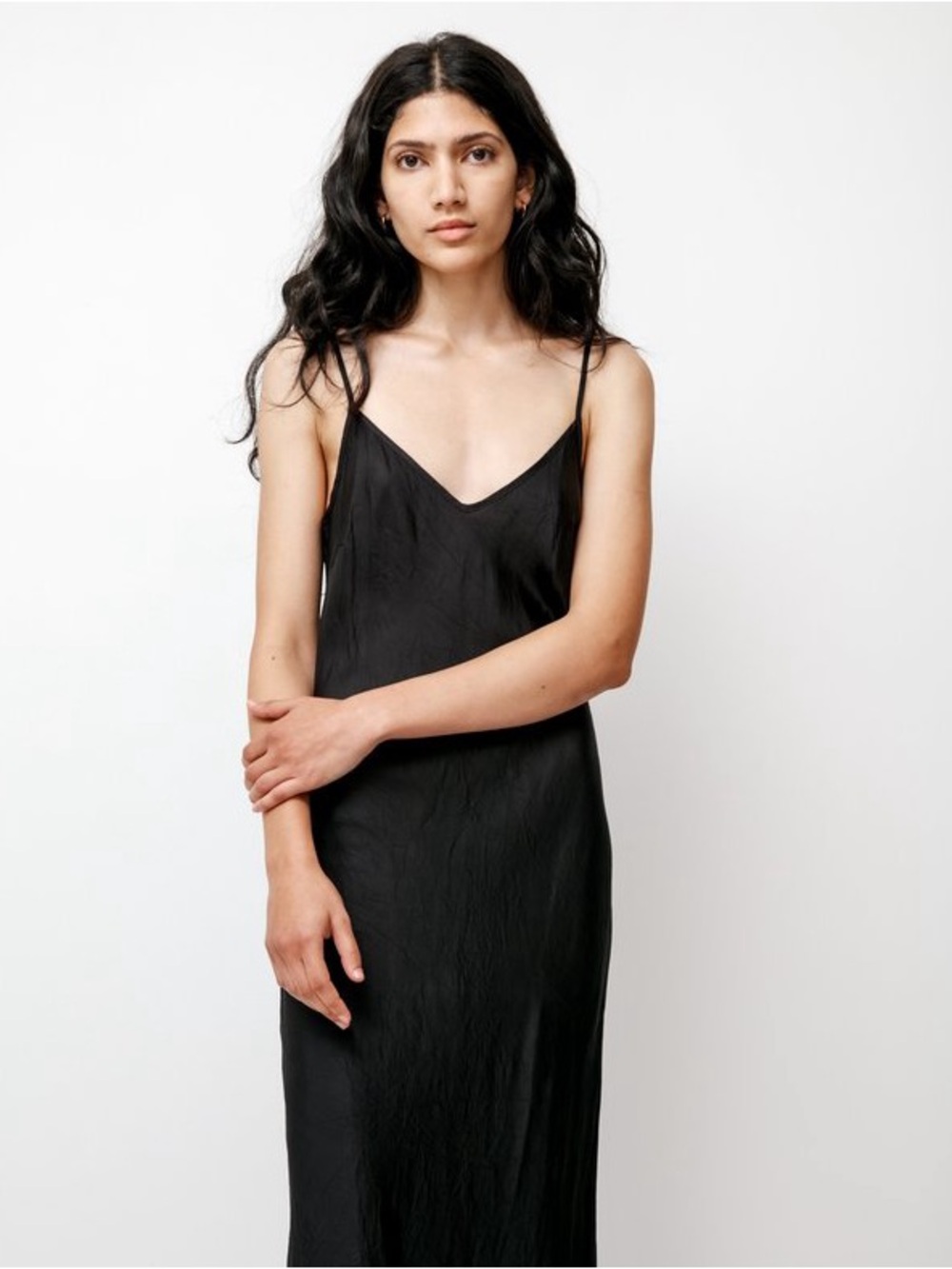 Organic by John Patrick Black Cupro Bias Long Slip Dress 90s Minimalist Large L